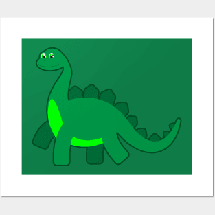 Adorable Long Neck Green Dinosaur Posters and Art